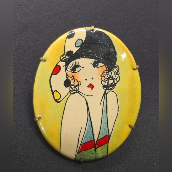Vintage Jewelry - Vintage Art Deco 1920s Flapper Girl Figural Celluloid Brooch Pin